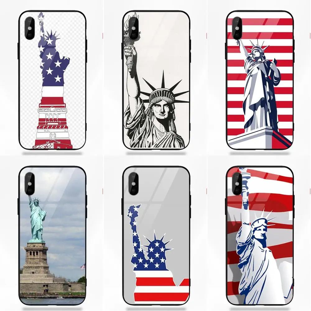 Vvcqod Silicone TPU Frame Tempered Glass Design For Apple iPhone X XS Max XR 5 5C 5S SE 6 6S 7 8 Plus Usa Statue Of Liberty | Мобильные