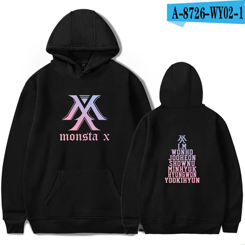 

Monsta X Hoodie Kpop Clothing Sweatshirt Womens Clothes Harajuku Hoodie Oversized Pullover Black Long Sleeve Cotton