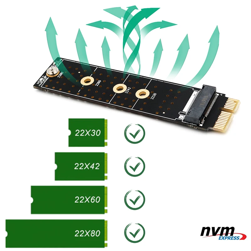 Переходник PCIE M2 переходник PCI Express E X1 на M.2 NVMe M Key Riser алюминиевый радиатор