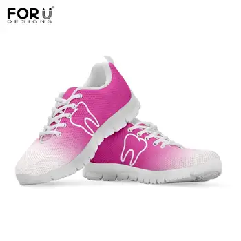 

FORUDESIGNS Pink White Dentist/Tooth/Dentistry/Dental Shoes Woman Spring/Autumn Zapatos Breathable Casual Mujer Lace Up Sneakers