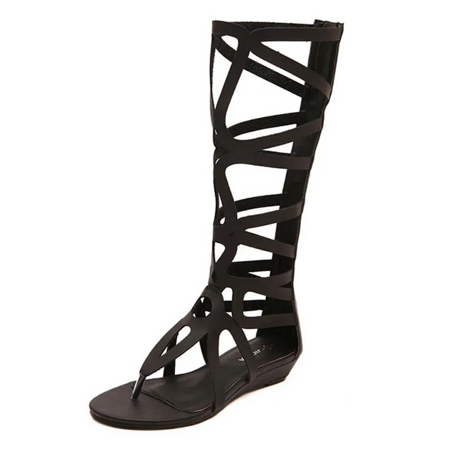 New Summer Style Ladies womens gladiator sandals strappy flat knee high