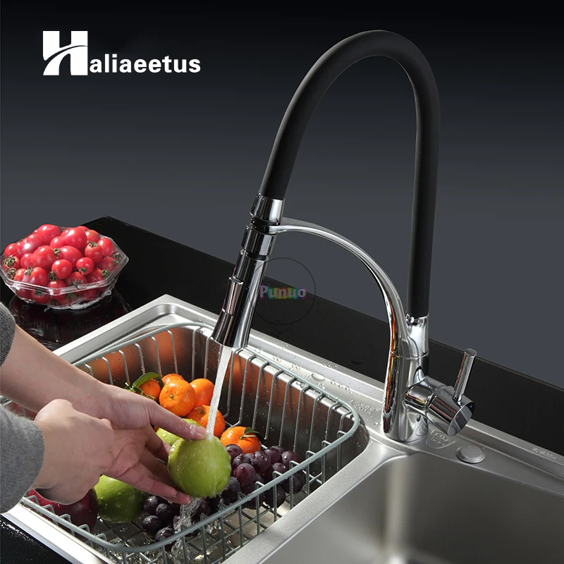 

Black Hot cold kitchen Faucets Kitchen Sink Mixer Tap Deck Mounted Kitchen Faucet 360 Degree Rotation Pull Down Sprayer