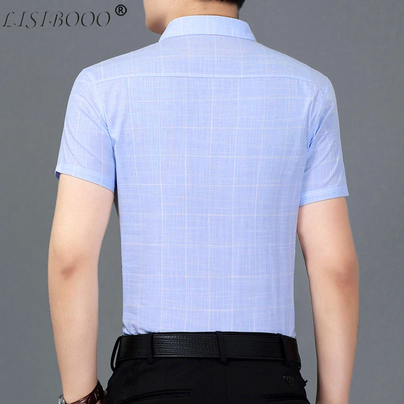 Мужская клетчатая рубашка карман дизайн короткий рукав Для мужчин рубашка Повседневное платье в деловом стиле рубашка мужской Slim Fit Chemise Homme