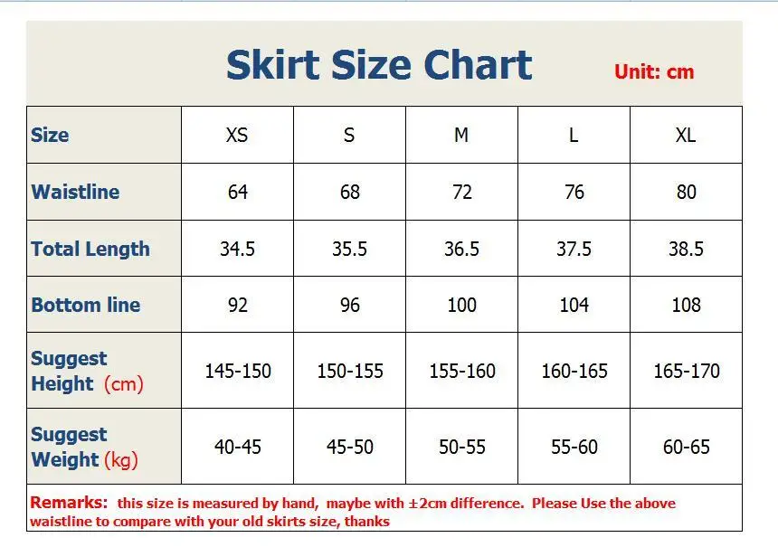 Skirt Size Chart