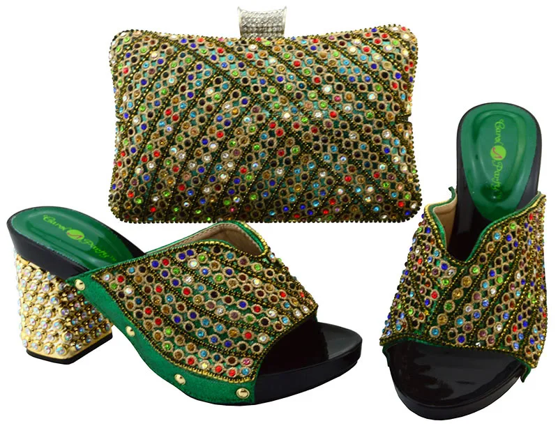 

Big size 38-43 green stones clutches bag matching sandal shoes high quality african shoes and bag set free shipping SB8089