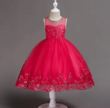 

Children's sleeveless flower performance princess dress girls flower embroidery lace dancing dress Family Matching Outfits R523