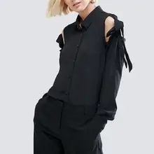 Women Autumn Tops Chiffon Blouse Cold Shoulder Lace Bow Tie Long Sleeve Turn-Down Collar Shirts Plus Size S-6XL WS568X lace panel flowy cold shoulder blouse