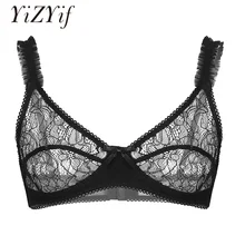 Yizqif мужские неженкие Бюстгальтеры Топы прозрачные кружевное белье в цветочек регулируемые бретельки без косточек бюстгальтер без косточек