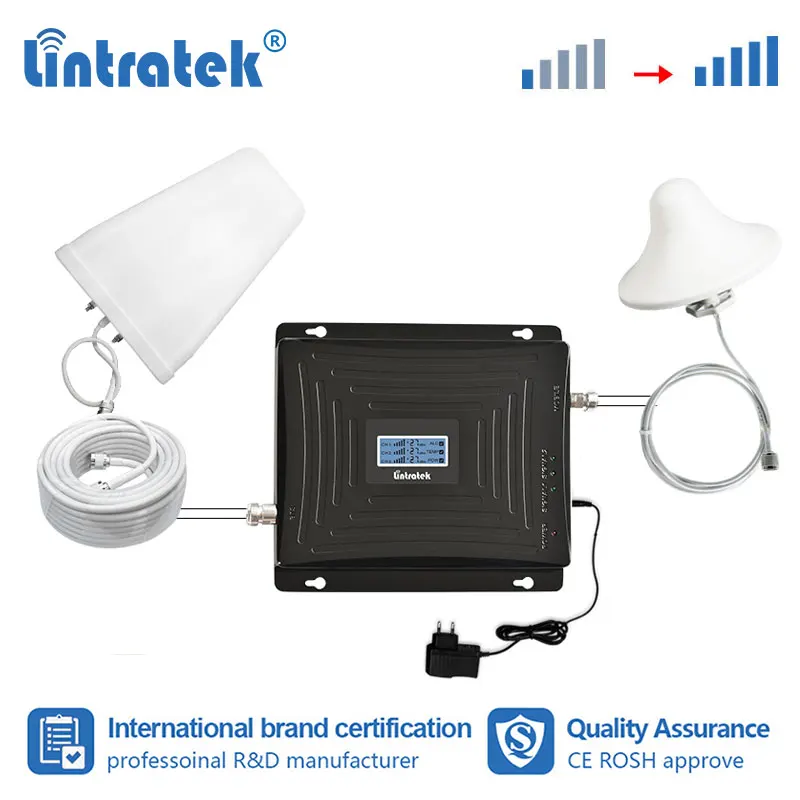 Lintratek Новый 2G 3g 4G 900 1800 2100 МГц трехчастотный усилитель сигнала мобильного телефона
