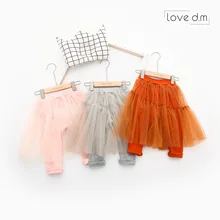 Юбки для маленьких девочек, штаны, детские штаны, осенне-весенние хлопковые детские леггинсы с сетчатой юбкой, обтягивающие брюки