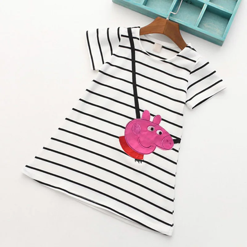 

Christmas Gift for Girl Baby Girls Dresses Cartoon Pink Pig Striped Dress Cotton Girl Clothes Children Clothing For New Year