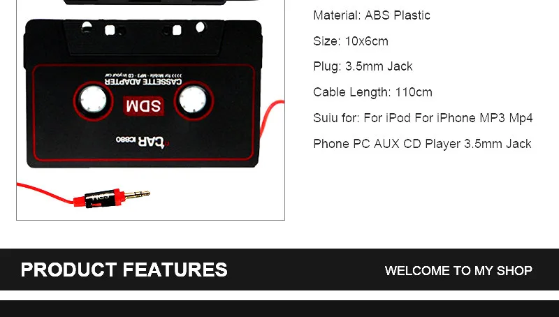 Универсальный автомобильный Кассетный адаптер лента конвертер для iPod для iPhone MP3/4 AUX кабель для CD плеера 3,5 мм разъем