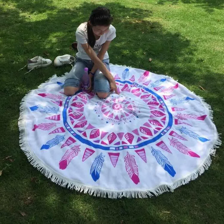 Модное круглое пляжное полотенце для загара, большое полотенце из микрофибры с принтом для йоги с кисточками, накидка для пляжа Fudiya Circle