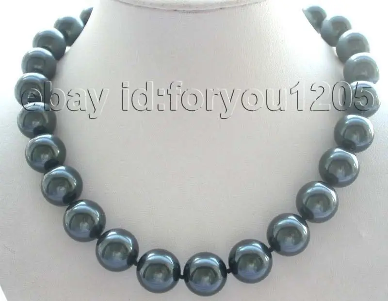 

Natural 16mm Tahiti Black Round Shell Pearl Necklace style Fine Noble real Natural free shipping ##a #a