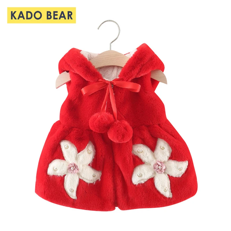 

Winter Waistcoat Girl Hooded Warm Kids Faux Fur Vest Autumn 2018 Fashion Floral Bow Cute Baby Vests Thick Soft Children Clothes