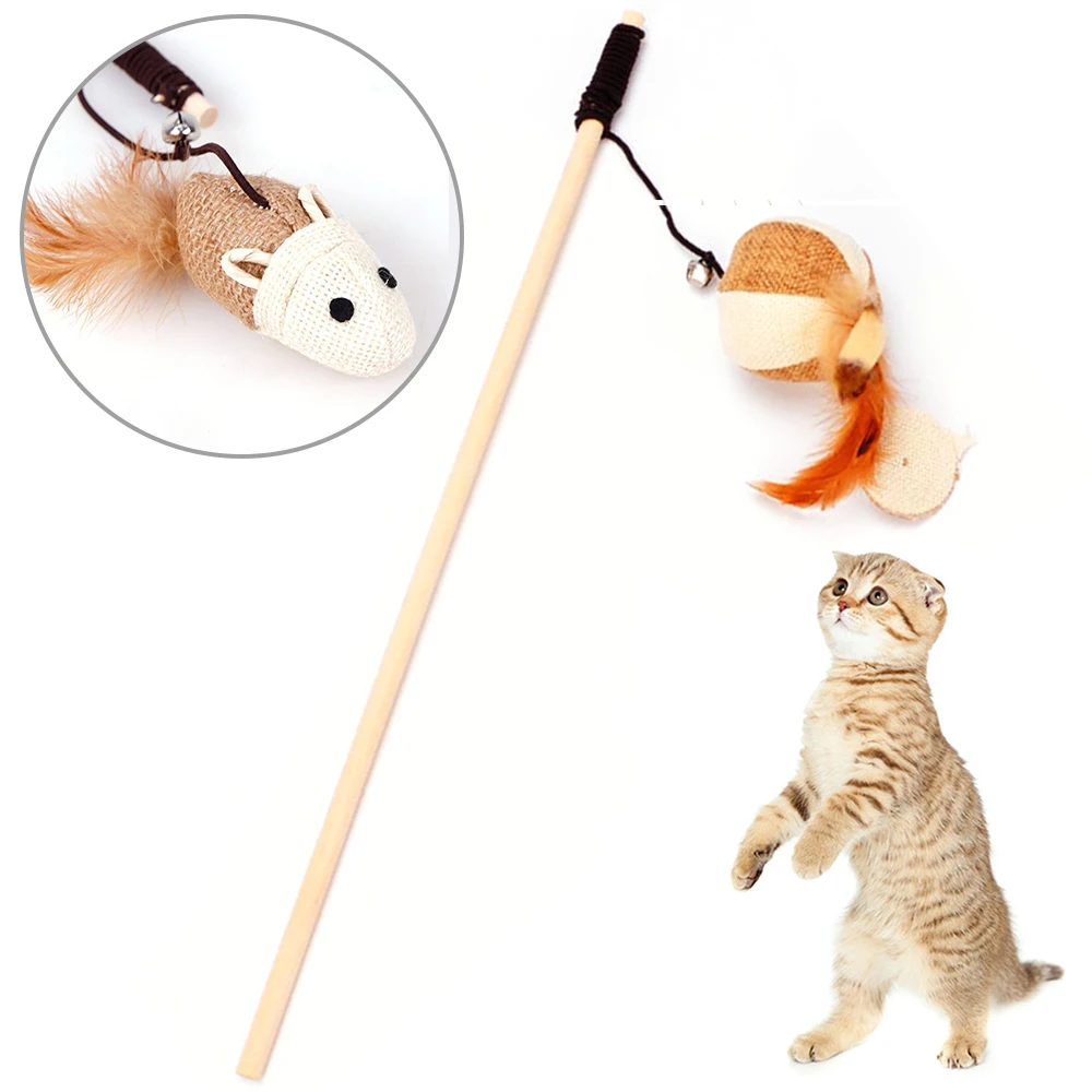 

Funny Cat Teaser Pet Toys Kitten Interactive Toy Wood Stick Feather Play Games