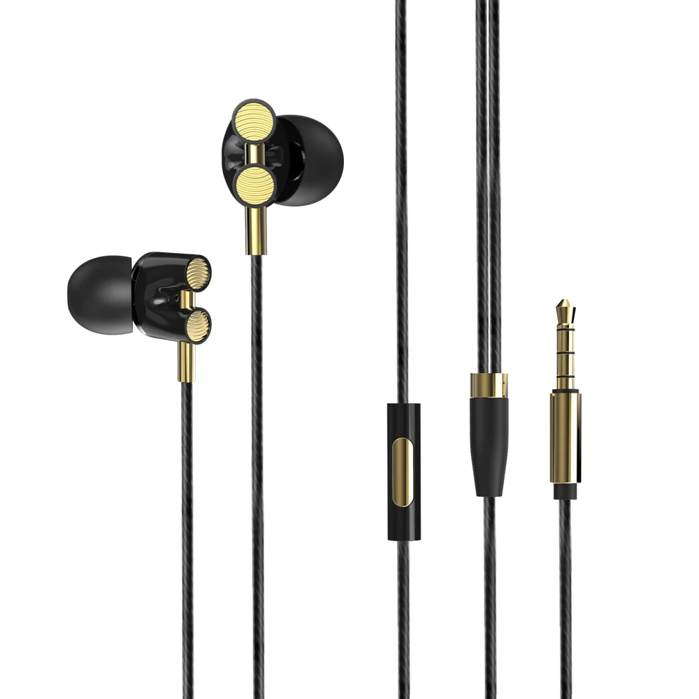 3.5mm Wired Headphones Dual Moving Coil In ear Headset Heavy Bass