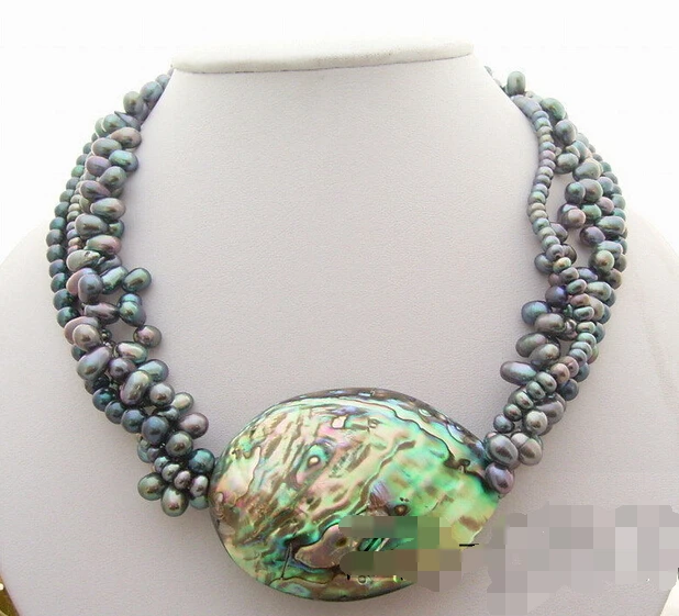 

FREE SHIPPING>>>@@ Hot sale S>>>>> 4Strds Black Pearl&Paua Abalone Shell Necklace