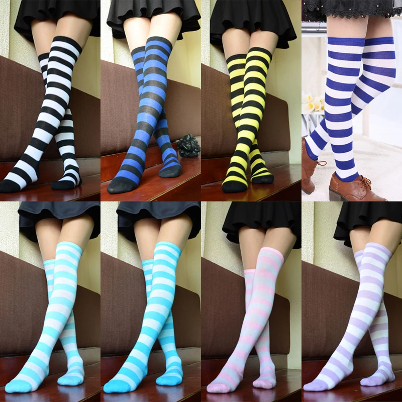 2019 Hot Fashion Sexy Women Socks Girl's Striped Cotton Thigh High Stocking Over The Knee Socks Fashion Stockings for Dating