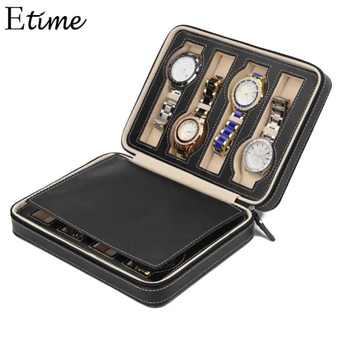

FANALA Watch Box Square 8-Slots Portable Lightweight Synthetic Leather Watches Storage Box Case Zipper boite montrel Watch Boxes