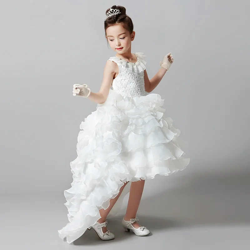 Glitz White Princess Flower Girl Dresses For Weddings Kid Girls Party Pageant Dress With Long 
