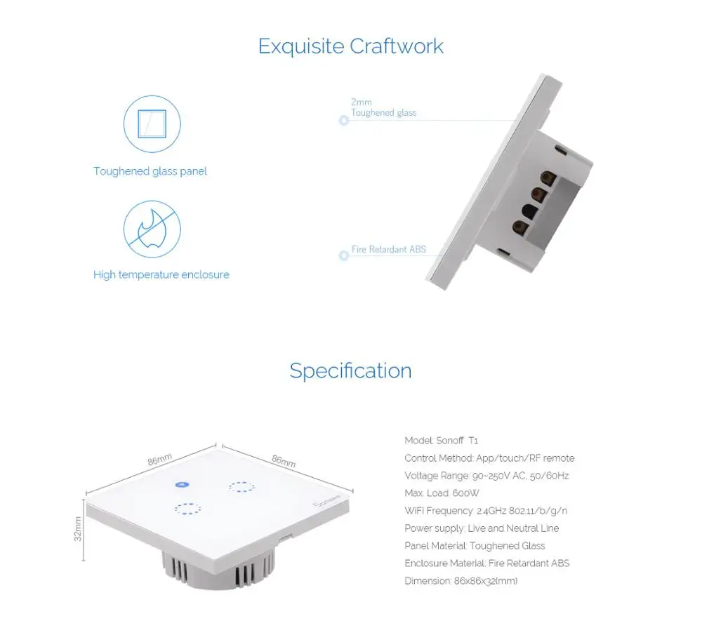 Фабрика Sonoff T1 ЕС настенный Wi-Fi адаптер 433 RF приложение Управление автоматизации "умный дом работает с Alexa Google Home