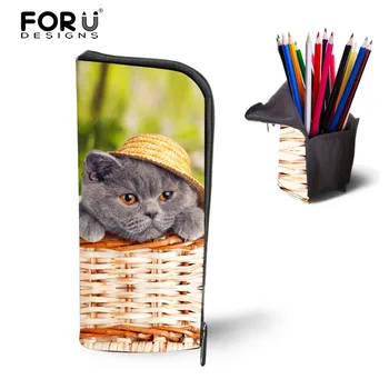 

FORUDESIGNS pencil case women cosmetic bag cute animal cat travel makeup bag school pen pouch children student stationery kids