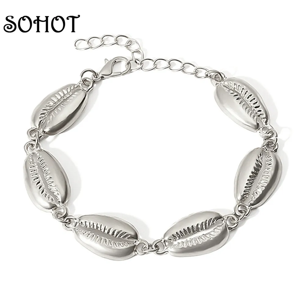 

Sohot 2018 New Arrived Boho Style Women Bracelet Charming Gold Silver Color Metal Alloy Cowrie Shell Jewelry For Birthday Gift