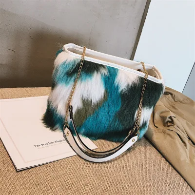 Стильная зимняя разноцветная меховая женская сумка Luxuy Handle Totes дизайнерский