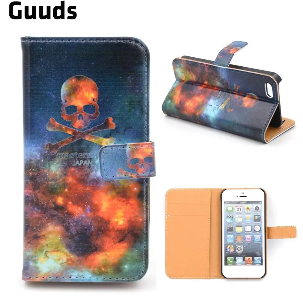 Fire Skull Leather Wallet Case for iPhone 5s / for iPhone 5