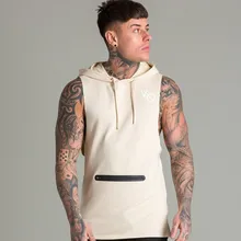 Мужские спортивные майки спортивная майка для бега компрессионные колготки Для мужчин s рубашка без рукавов с капюшоном обучение майку жилет с