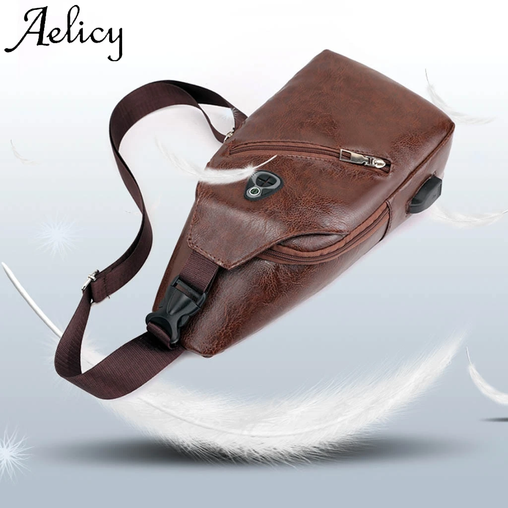 Aelicy Мужская Уличная кожаная Студенческая спортивная однотонная сумка через