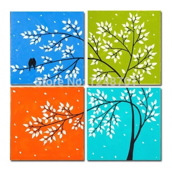 

4 panels/set Canvas Painting abstract trees oil painting Home wall decoration canvas art wall pictures No Frame
