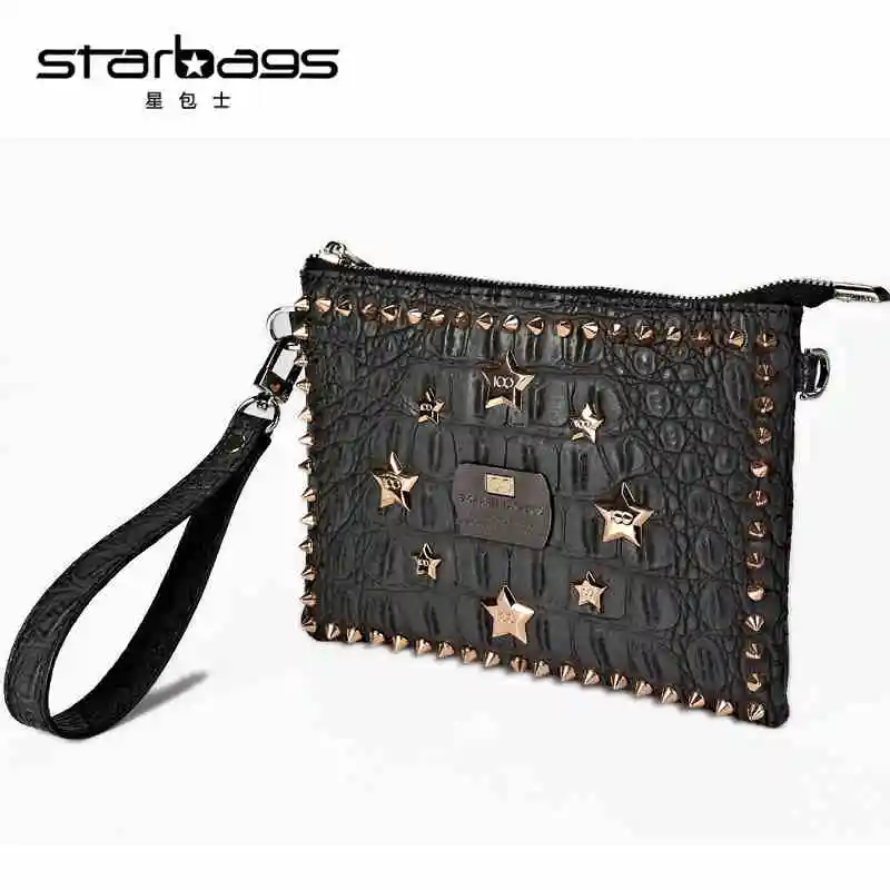 

star bags cool bag rock rivet envelope clutch design Alligator pattern handbags pu leather shoulder bag chain handbag
