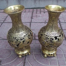 Пара для домашнего декора металлическая вазы ручной работы китайское резное бронзовое изделие Дракон и Феникс большая ваза