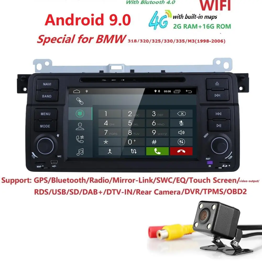 

2GRAM 4GWIFI Android 9.0 HD QuadCore 7''Auto DVD for BMW E46 318 320 auto dvd gps fit M3 3 serie met WIFI Navi Radio BT DAB 1din