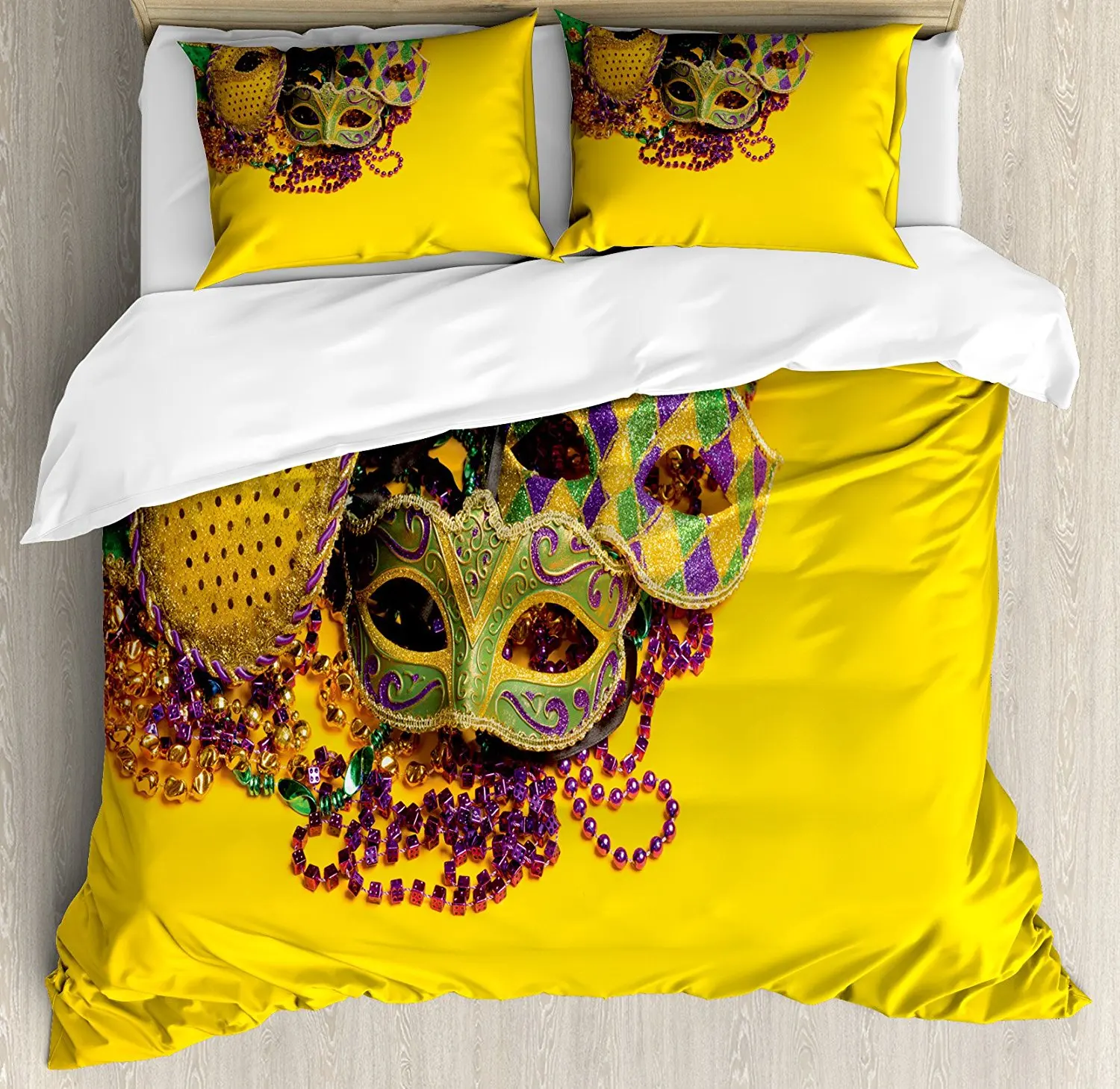 

Mardi Gras Duvet Cover Set Festive and Colorful Group of Venetian Carnival Masks and Accessories Decorative 4 Piece Bedding Set