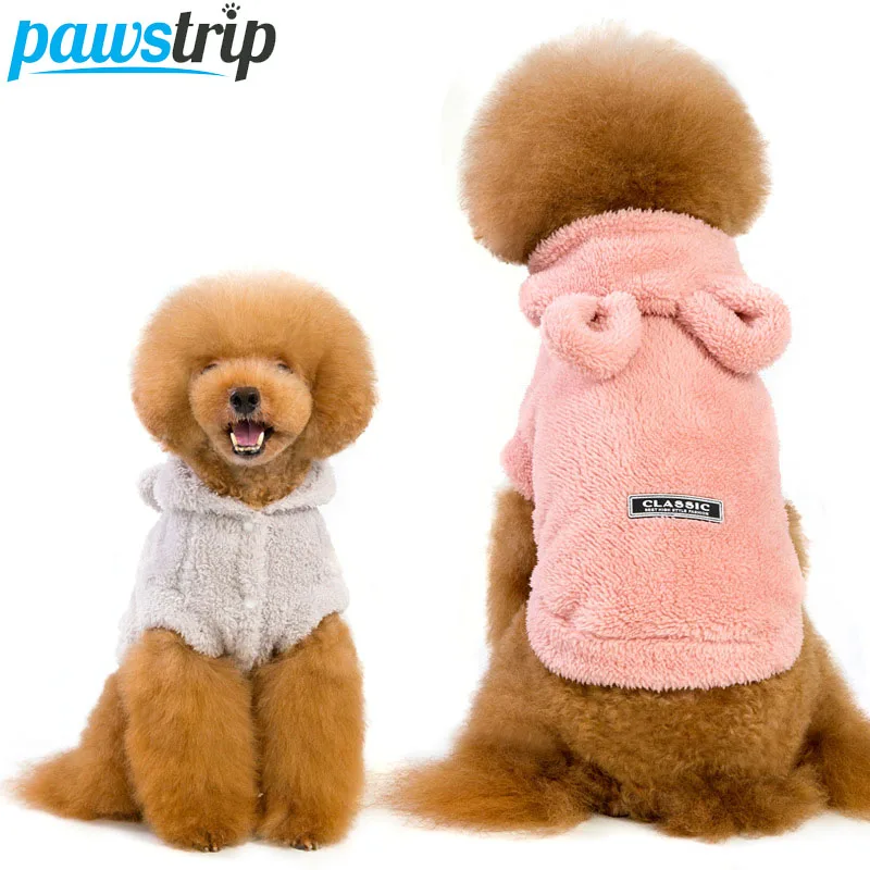 

pawstrip Soft Fleece Dog Coat Warm Puppy Jacket Small Dog Clothes Winter Pet Outfits Cartoon Bear Ear Cute Dog Hoodie Clothing