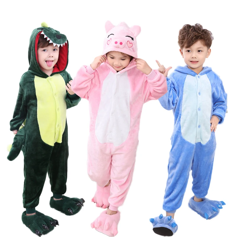 Baby Boys Girls Pajamas Warm Winter Animal Stitch Pig Pajamas For Kids Pijamas Kid Clothes Cute