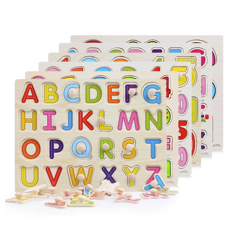 Children's Toys Wooden Jigsaw Puzzle/Scratchboard Set Educational Jigsaw Puzzle Educational Toys English Letters/Numbers/SHAPES