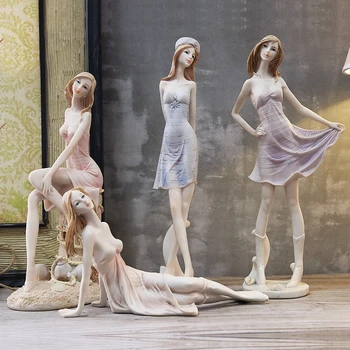 

Creative Resin Beauty Girl Figurine Exquisite Workmanship Home Desktop Decoration Craft Simple Ocean Style Resin Artesanato