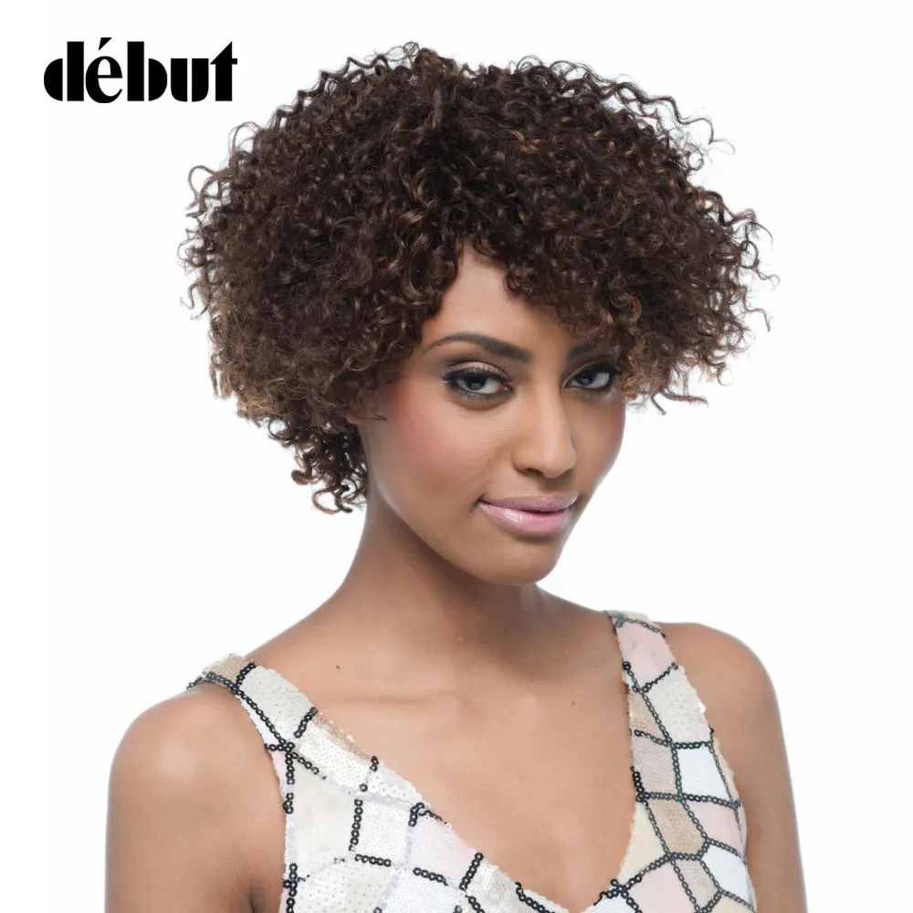 Дебюта волос бразильский Реми человеческих волос афро кудрявый вьющиеся Цвет f4/30 короткие парики из натуральных волос для Для женщин