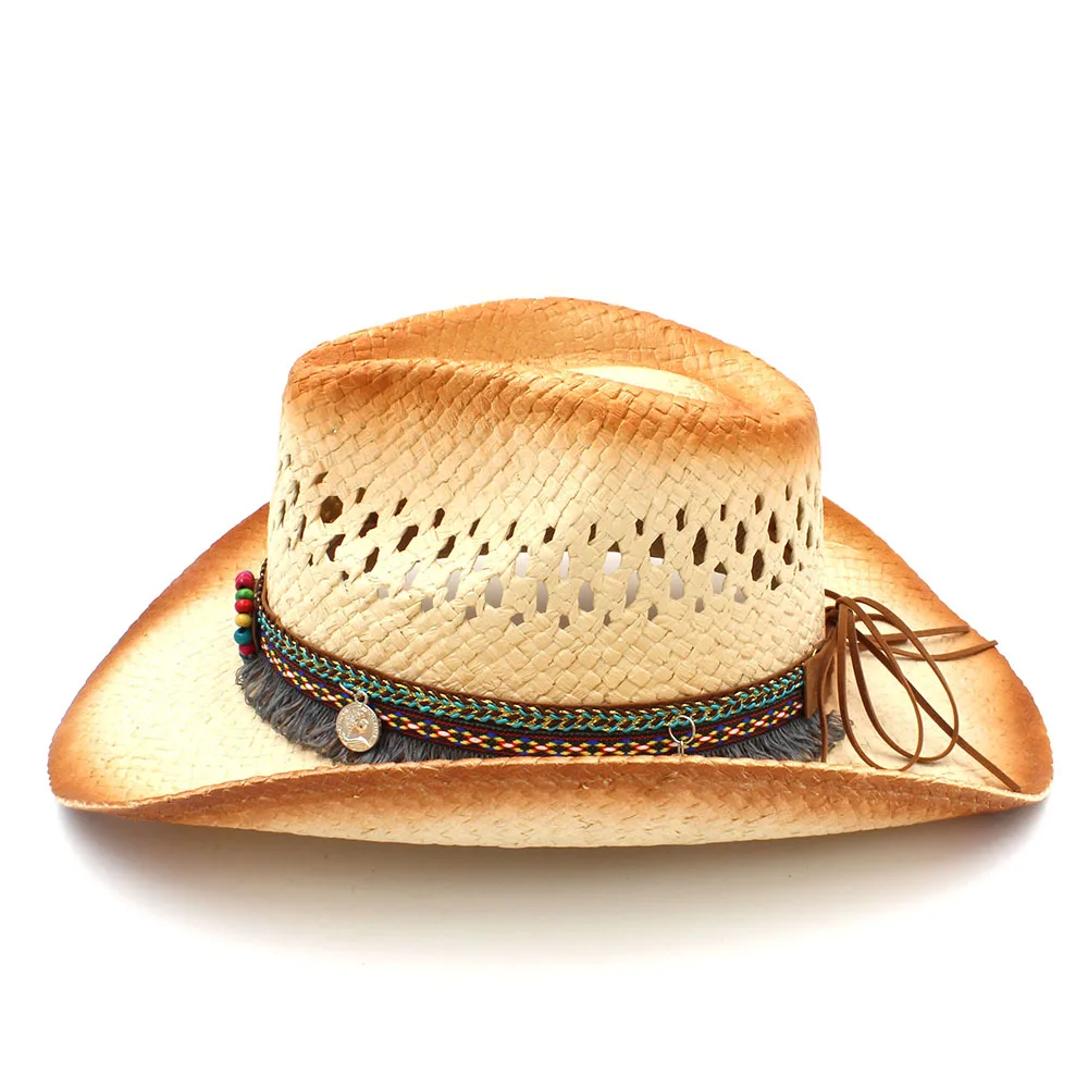 Женская пляжная плетеная шляпа Sombrero с кисточками и лентой размер 58 см 2019|Мужские