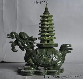 

wedding decoration Rrae China natural jade Carving Dragon turtle tortoise Stupa Pagoda Tower Statue