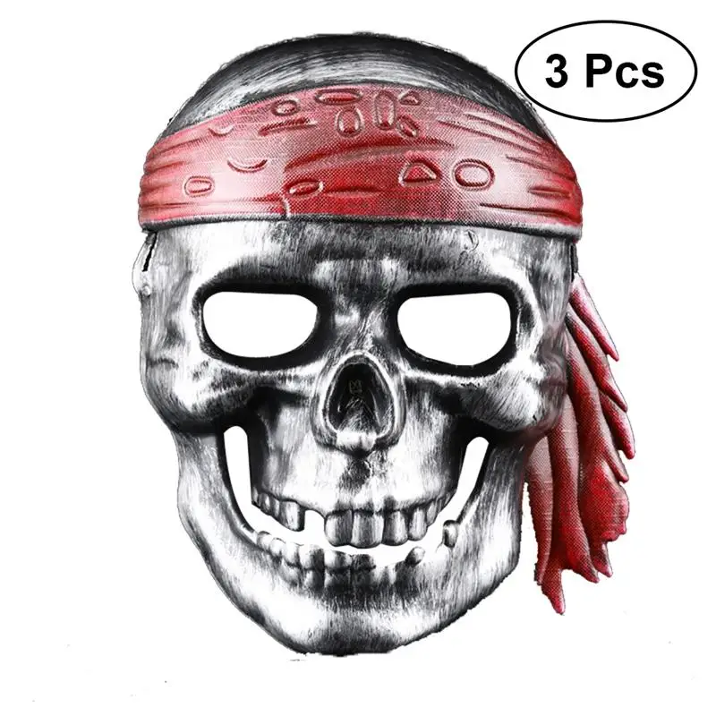 

3Pcs Caribbean Pirate Costume Skull Skeleton Party Mask Captain Spooky Masks Pirate Accessory for Halloween (Silver)