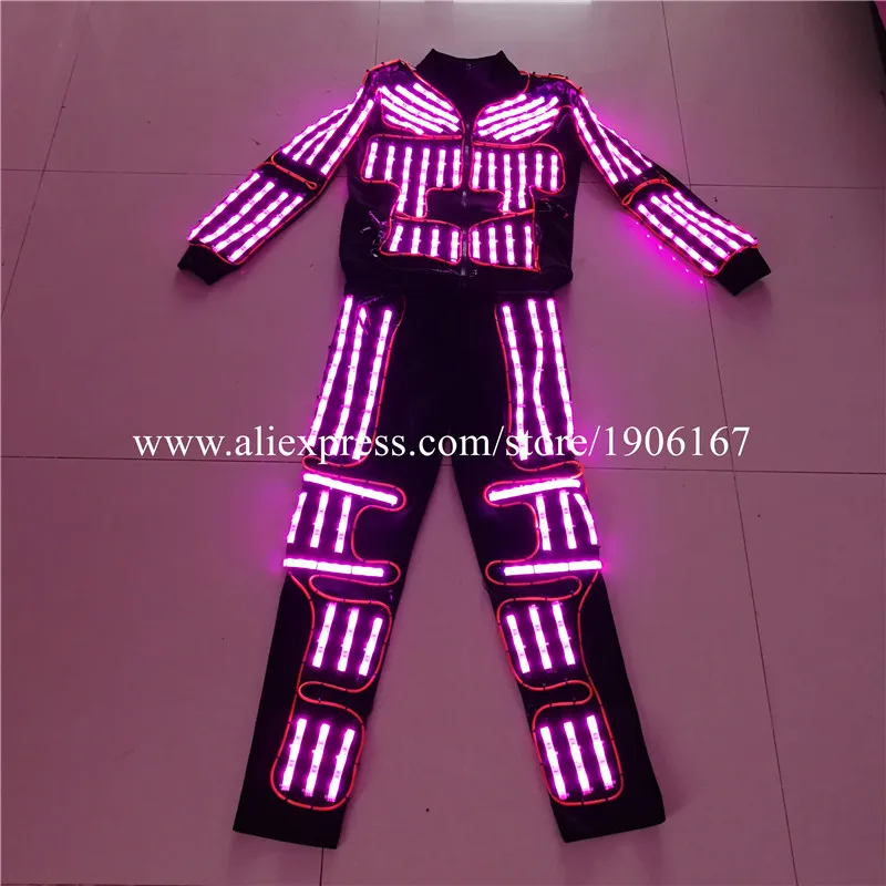RGB Led Flashing Luminous Robot Suit Ballroom Costume EL Wire Light Up Dance Wear LED Stage