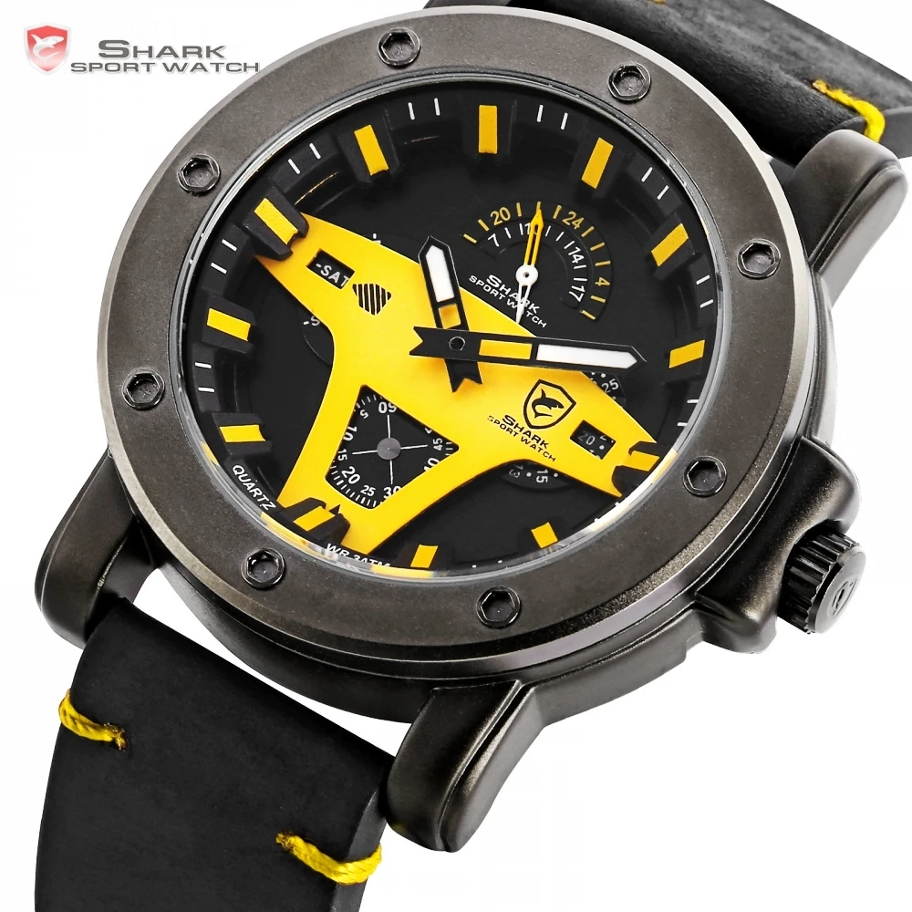 Greenland Shark 2 Series Sport Watch Luxury Brand Yellow Date Crazy Horse Leather Quartz Men Wrist Watches Orologio Uomo / SH455