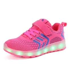 Дышащие 2018 Новые 25-37 USB зарядное устройство светящиеся кроссовки светодиодные светящаяся обувь для детей Мальчики/Девочки светящиеся