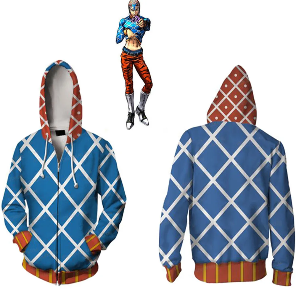 

Anime JOJO'S BIZARRE ADVENTURE GUIDO MISTA Hoodies Sweatshirts Cosplay Costumes 3D printed cardigan hooded sports sweater jacket
