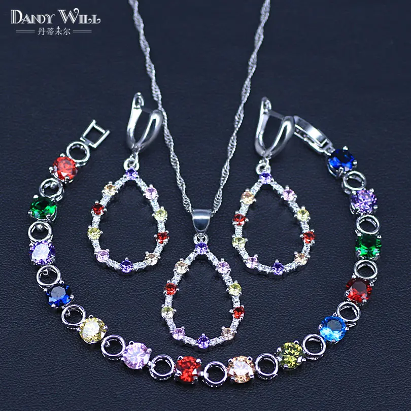 Pear Jewelry Multicolor Cubic Zirconia Sets For Women Wedding Earrings Bracelets With Stones Necklac | Украшения и аксессуары